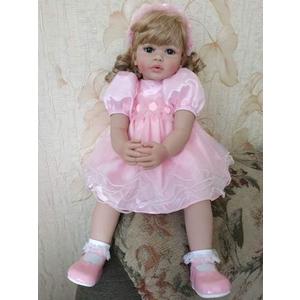 Angelbaby 24 inch 60CM Toddler Size Reborn Baby Girl Dolls Long Curly Blonde Hair Big Blue Eyes Princess in Pink Skirt Lifelike Soft Silicone Snuggly Weighted Child Dolls for Collectible Gifts