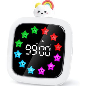 Yunbaoit Digital Visual Timer for Kids, Rechargeable 99-Minute Silent Countdown Timer with 19 Ringtones, 9 Optional DIY Color Star Display, Time Management Tool with Pause Function (Rainbow)