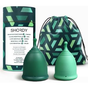 SHORDY Reusable Soft Menstrual Cups Set, Small & Large Period Cup for Women, 12 Hours Protection, Copa Menstrual for Beginners or Experienced Users, Tampon, Pads & Disc Alternative for Swimming, Yoga