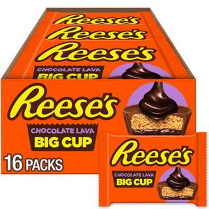 REESE'S Big Cup Chocolate Lava Peanut Butter Cups, 1.4 oz, 16 ct | Reese's Peanut Butter Cups with Gooey Chocolatey Lava Filling, Kosher and Gluten Free, Individually Wrapped Candy, 16 ct (EXP 10/31/26)