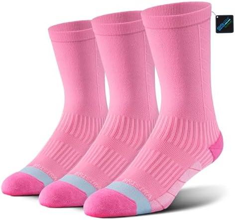 BRISIRA Coolmax Bamboo Viscose Compression Running Crew Socks Women Moisture-Wicking Anti-Blister Cooling Athletic Mid Calf, Pink, size M