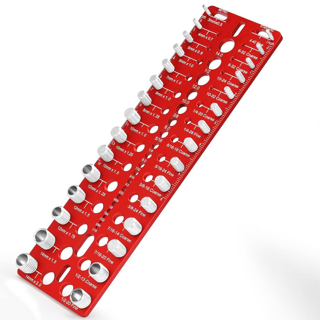 Thread Checker - 30 Nut & Bolt Thread Checker, Bolt Size and Thread Gauge 15 Standard and 15 Metric Sizes & 19 Drill Bit Gauge, Bolt and Nut Identifier Gauge for Easy Verifying Sizing