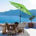 Backyard Expressions 9 Ft Patio Umbrella with Push Button Tilt and Crank System - UV Resistant Polyester Fabric, Market Umbrella with 8 Sturdy Ribs - Light Green Double Sided