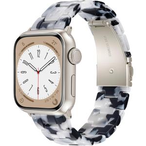 V-MORO Resin Bands Compatible with Apple Watch Series 11/10/9/8/7 Band 45mm 46mm Starlight Buckle Lightweight Fashion Strap Bracelet for iwatch Series SE/6/5/4/3/2/1(Black/White,42/44/45/46/49mm)