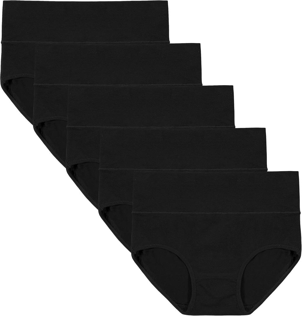 INNERSY Women's High Waisted Underwear Cotton Panties Regular & Plus Size 5-Pack (3X-Large)