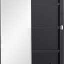 IDYLLOR Black Plastic Medicine Mirror Cabinet for Bathroom with 18 x 28 inch Beveled Edge Mirror, Recessed and Surface Mount