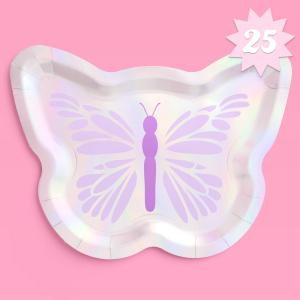 xo, Fetti Butterfly Foil Paper Plates - 25 pk, 9" | Purple Bachelorette Decorations, Pastel Birthday Supplies, Girl Baby Shower Decor, HBD, Garden Party Tableware