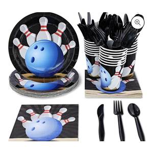 Juvale Kids Bowling Birthday Party Supplies Set - Plates, Knives, Spoons, Forks, Napkins, and Cups, Serves 24