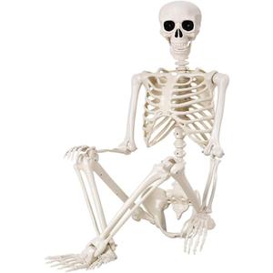 36" Halloween Skeleton - 3 ft Life Size Human Skeleton with Full Body Posable Joints - Spooky Scary Plastic Skeletons for Outdoor Decoration, Halloween Party Decor, Haunted House Props