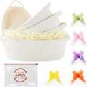 5 Pack Easter Gift Basket Kit with Bags and Ribbons - Small neutral beige color Cotton Rope Baskets - DIY Easter Egg Hunt Buckets & Decorative Mini Storage Bins for Wedding, Party Favors