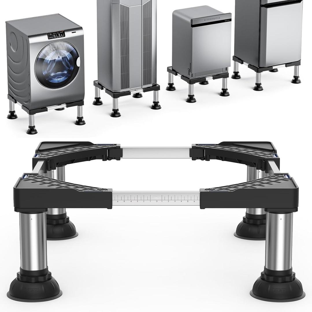Mini Fridge Stand Height 7.9"-8.7" Adjustable Washer Dryer Pedestal with 4 Strong Feet Heavy Duty Washing Machine Stand Base Universal Portable Laundry Pedestal Platform 17"-28" Appliance Black