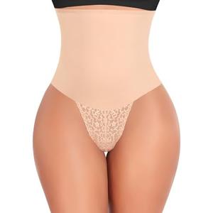 Werena Tummy Control Thong Shapewear for Women Mid High Waisted Body Shaper Underwear Lace Shaping Thong Girdle Panties Medium