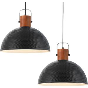 ELYONA 2 Pack Large Ash Wood Hammered Pendant Light Fixtures 16 Inch Metal Dome Ceiling Hanging Lamp, Industrial Kitchen Island Pendant Lighting for Farmhouse, Dining Room,Living Room, Black