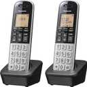 Panasonic Compact Cordless Phone with DECT 6.0, 1.6" Amber LCD and Illuminated HS Keypad, Call Block, Caller ID, Multiple Display Languages - 2 Handset - KX-TGB812S (Black/Silver)