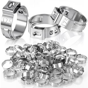 200 Pcs 1/2 Inch PEX Cinch Clamps, 304 Stainless Steel Crimp Rings Single Ear Hose Clamps for PEX Tubing Pipe Fitting Connections, Silver