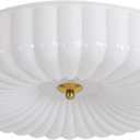 KCO Lighting White Ribbed Glass Flush Mount Ceiling Light Large Milk Glass Ceiling Lights Round LED Semi Flush Mount Ceiling Light Fixture Contemporary Hallway Ceiling Lighting