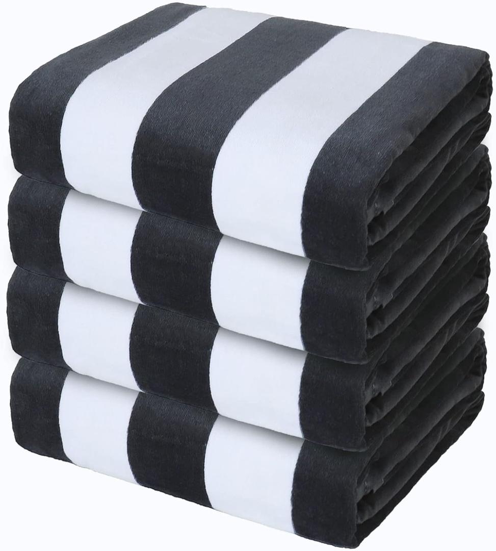 Exclusivo Mezcla 4 Pack 100% Cotton Oversized Beach Towels (35x70 Inches), Soft Cabana Stripe Thick Beach Towel, Super Absorbent Swim Travel Bath Pool Towel (Charcoal Grey)