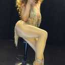 Women Rhinestones Fringes Leotard for Latin Dance Nightclub Party Costume Stage Wear Performance Tassel Bodysuit One Size