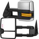 Tow Mirrors Compatible with 2003-2007 Chevy Silverado GMC Sierra, Extended Trailer Towing Side Mirrors with Sequential Switchback Turn Signal, Backup Light, Power Heated Adjustable, Chrome