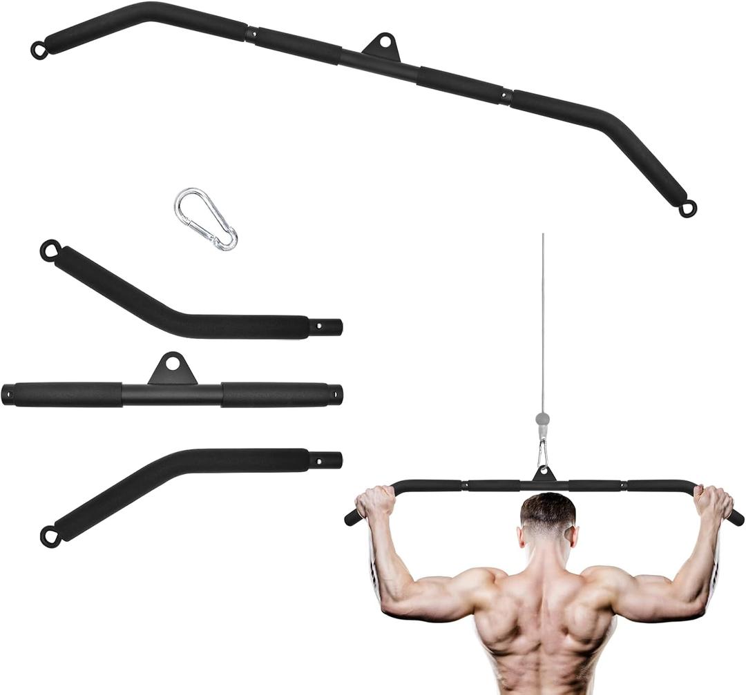 LAT Pull Down Bar, Dual Hook Bar Cable Attachment, Heavy Duty Gym Bar for Cable Machine, Suit for Resistance Band Training, Home Exercise