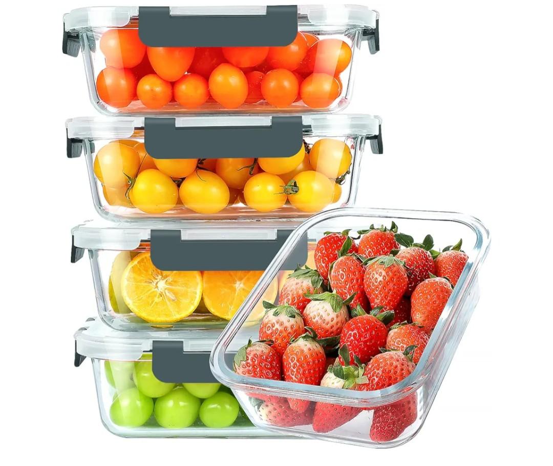 KOMUEE 30 oz 5 Pack Glass Meal Prep Containers, Glass Storage Containers with Lids - Dishwahser, Microwave, Oven and Freezer Safe