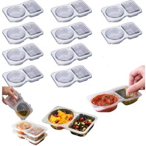 10PCS Double Compartment Condiment Container,Double Compartment Condiment Container with Lids, 2 Compartment Snack Containers, Portable Reusable Sauce Containers