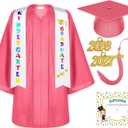 Unisex Matte Kindergarten Graduation Gown Cap Tassel Set with 2024 Charm Printed Stole for Kid Grad Gift(Pink, 33)