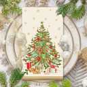 3 x 60 Pack Vintage Christmas Tree Themed Guest Napkins 4.3  7.8Inch Cream Snowflake Christmas Tree Disposable Lunch Dinner Napkins Christmas Day Party Family Gathering Table Decoration