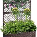 52’’ H Garden Planter Box with Trellis Outdoor for Vine Climbing Plants, Flowers Handwoven Rattan Garden Bed with Removable Liners for Backyard Patio Balcony