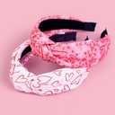 Huachi 2 Packs Valentine Headbands for Women Girls Cute Sweet Heart Top Knot Head Bands for Womens Hair Fashion Knotted Hair Accessories (Girly Pink)