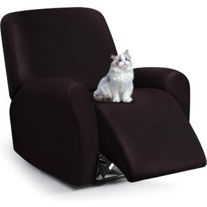 ANARACHON Leather Look Recliner Chair Covers, 4-Pieces Stretch Recliner Cover, Soft Reclining Chair Slipcover, Washable Furniture Protector for Large Lazy Boy Recliner (1 XL Seater, 01 Chocolate)