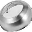13.5 Inch Stainless Steel Basting Cover, Melting Dome for Griddle Cooking, Round Steaming Cover Lid with Tempered Glass Top and Steam Holes, Dishwasher Safe (13.5")
