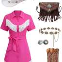 MYMORE Womens Western Cowgirl Fringe Dress Cowboy Button Down Tassel Dresses Country Concert Nashville Outfit (Pink, S)