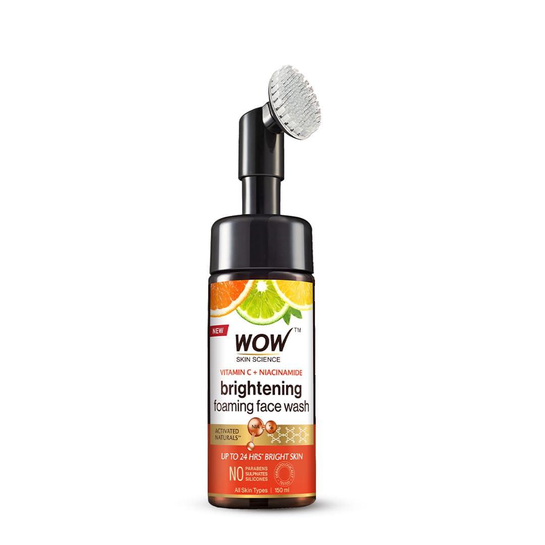 WOW Skin Science Vitamin C Exfoliating Face Wash With Brush, Soft, Silicones Bristles, Foaming Cleanser For All Skin Type, Hydrate For Smooth Skin, Helps Remove Blackheads, Reduce Acne Breakout, 100ml