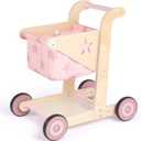 Asweets 2 in 1 Wooden Baby Walker Push and Pull Doll Stroller, Shopping Cart Learning Walker for Boys and Girls, Sit Stand Learning Toddler Toy (Pink)