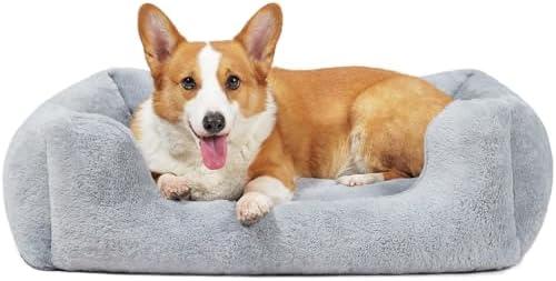 Maihandasi Square Medium Dog Bed Washable - Fluffy Cat Bed, Waterproof Anti-Slip Plush Pet Sofa, Chew Proof Vibrant Life Dog Bed for Medium Dogs, 32.5x23.5Inch, Grey