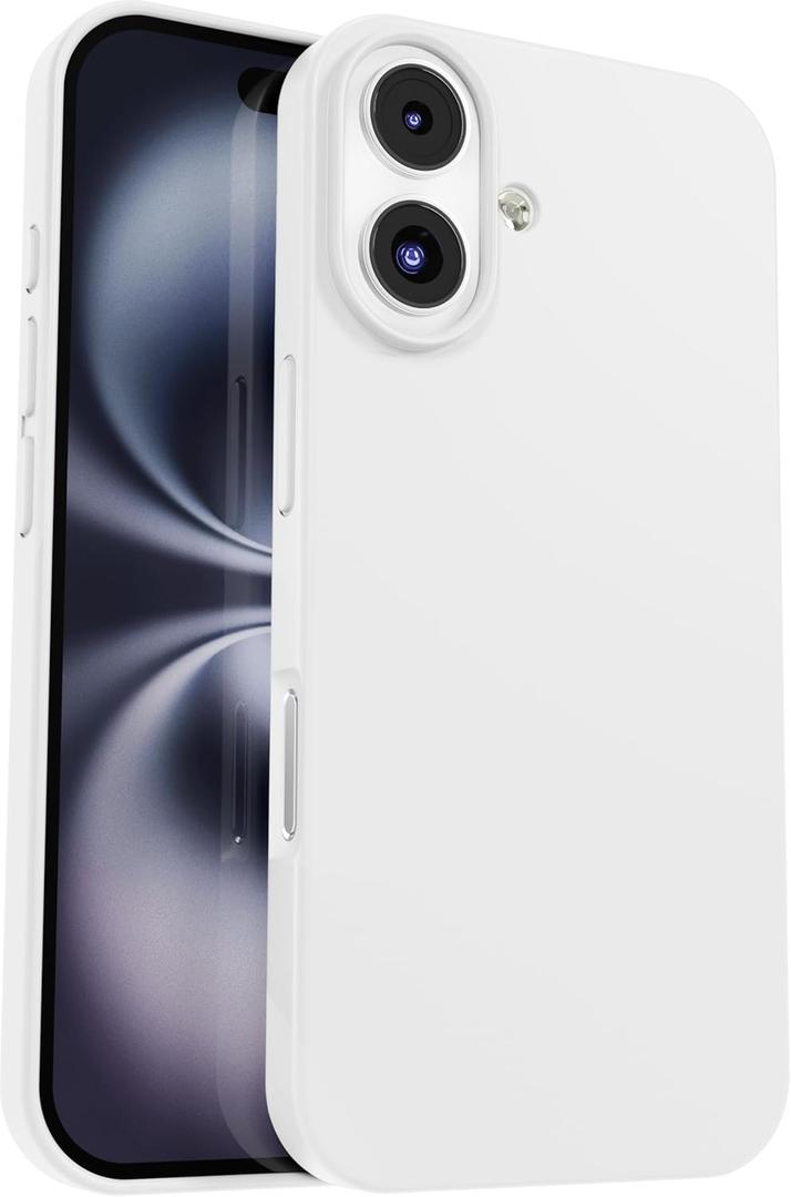 IceSword Compatible with iPhone 16 Case White, Silicone Phone Case Cover Slim Thin Protective, Soft Neutral Premium Gel Anti Scratch Men Women Minimalist [Shockproof] 6.1 inch iP16 - White