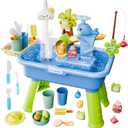 2026 Upgraded Water Table for Toddlers 1-3, Kids Play Sink with Running Water, Toddler Kitchen Sink Toy with Pump, Fishing Game & Sensory Water Play Toys for Boys Girls (Blue)