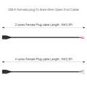 2 x 2Pcs USB A Female Plug to Bare Wire Open End Cable 3.3Ft(100cm) 5V 2.1A 2 & 4 cores Power and Data Transmission Pigtail Repair Tin on The Tail Cable Cord DIY Black