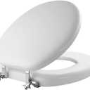 Mayfair Padded Toilet Seat with Chrome Hinges, Soft Vinyl over Wood Core Seat, Made in USA, Round, White (Elongated)