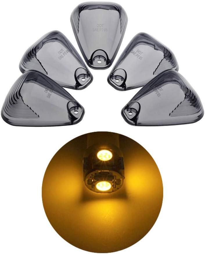 5 X Cab Roof Marker Lights Smoke Cover Amber LED Compatible with 1999-2016 F150 F250 F350 F450 F550 F650 E150 E250 E350 Super Duty Pickup Truck, Cab Roof Running Light, (without Base) (Smoke Cover & Amber LED)