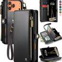 Defencase Compatible with iPhone 17 Pro Case Wallet with RFID Blocking Card Holder for Women and Men, Fashion PU Leather Magnetic Snap Flip Zipper Strap Wallet Phone Case for iPhone 17 Pro 6.3", Black