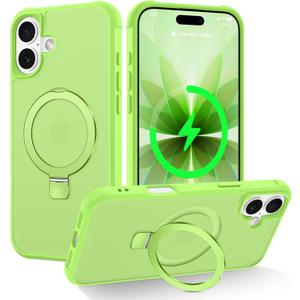 CHAOFEnG Magnetic Compatible with iPhone 17 Case with Stand [Military Grade Drop Tested][Compatible with Magnet] Ring Translucent Slim Hard Back Soft Edge, Sage