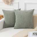 Kevin Textile Throw Pillow Covers Soft Corduroy Decorative Set of 2 Boho Striped Pillow Covers Pillowcases Farmhouse Home Decor for Couch Bed Sofa Living Room 18x18 Inch Greyish Green