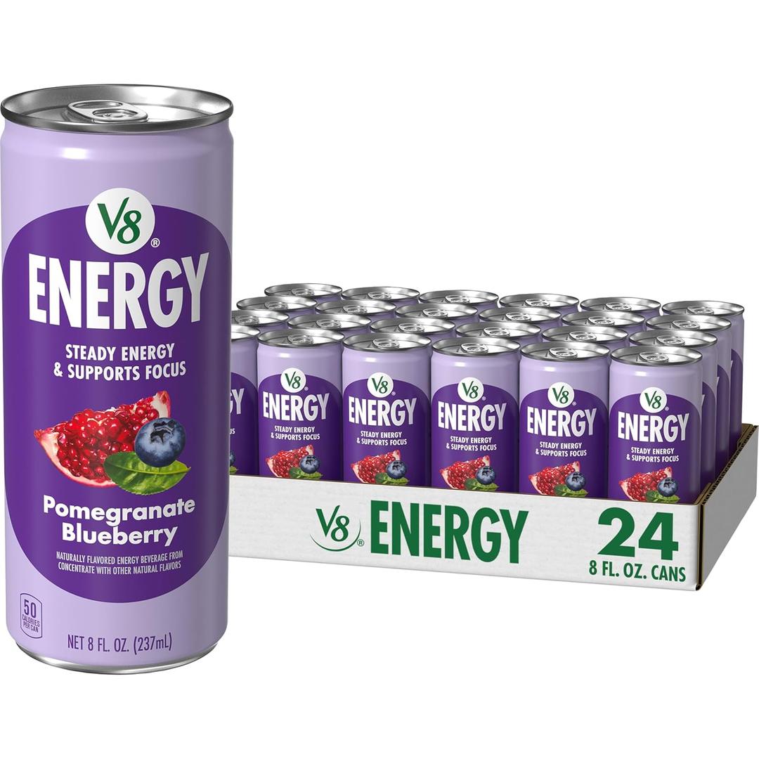 V8 Energy Pomegranate Blueberry Energy Drink, 8 fl oz Can (24 Pack) BB 12/10/25