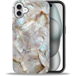 CARLOCA Case for iPhone 16,White Gold Abalone Shell Design - Hybrid Dual Protection Soft TPU + Hard PC, Shockproof Anti-Scratch Cover Men Women Girl Stylish Phone Case
