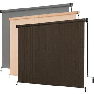 Outdoor Roller Shade, Exterior Cordless Patio Roll Up Blinds with Splicing Design, Cordless Shade Cloth Roll Blinds for Porch Gazebo Pergola Balcony Backyard (8' W x 6' H, Mocha)