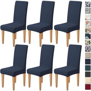 Dioxide Stretch Chair Covers for Dining Chairs, Washable Dining Chair Covers Set of 6, Soft Kitchen Chairs Seat Covers, Jacquard Parson Chair Slipcover Protectors for Home Hotel Restaurant Banquet (Navy Blue)