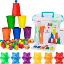 Bmag Counting Bears with Matching Sorting Cups,Pre-School Math Learning Games with 2 Dices,Color Recognition STEM Educational Toy for Toddler Bonus Tweezers, Storage Box, Activity Cards