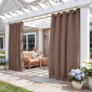 RYB HOME Windproof Outdoor Curtains - Waterproof Blackout Shade Thermal Insulated Drapes for Patio Screen Porch Gazebo Pergola Garage Sun Room, 52 Width x 90 Length, 2 Panels, Mocha